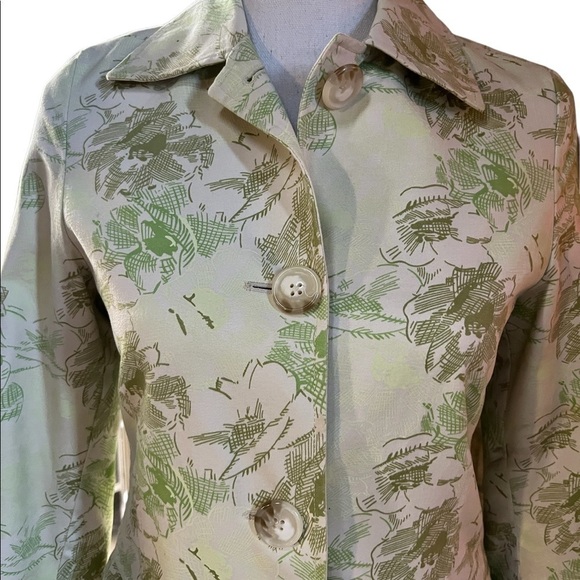 OLD NAVY WOMENS GREEN& TAN FLORAL PATTERN FITTED TRENCH COAT SIZE XS - Picture 2 of 12
